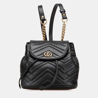 Pre-owned Gucci Black Gg Marmont Matelasse Calfskin Backpack