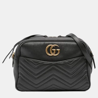 Pre-owned Gucci Black Gg Marmont Matelasse Leather Crossbody