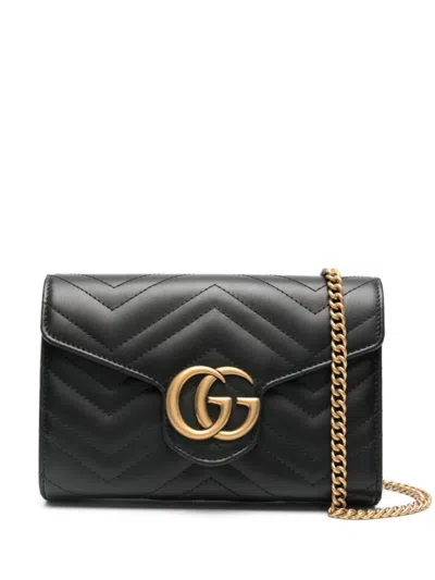 GUCCI BLACK GG MARMONT MINI CROSSBODY BAG