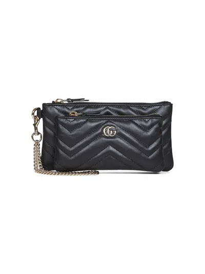 Gucci Black Gg Marmont Small Pouch With Chain