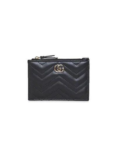 Gucci Black Gg Marmont Zip Key Pouch