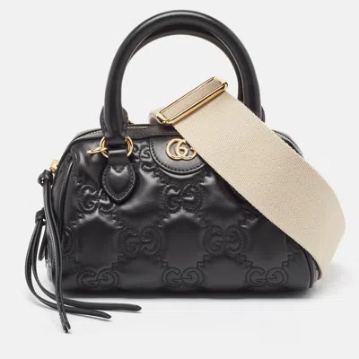 Pre-owned Gucci Black Gg Matelasse Leather Mini Bowler Bag