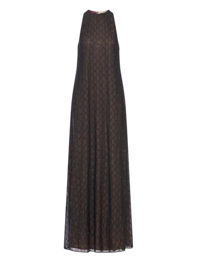 Gucci Long Silk Dress Featuring Keyhole Back In Brown