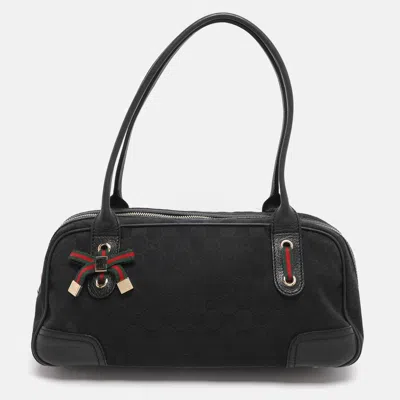 Pre-owned Gucci Black Gg Nylon And Leather Princy Boston Bag