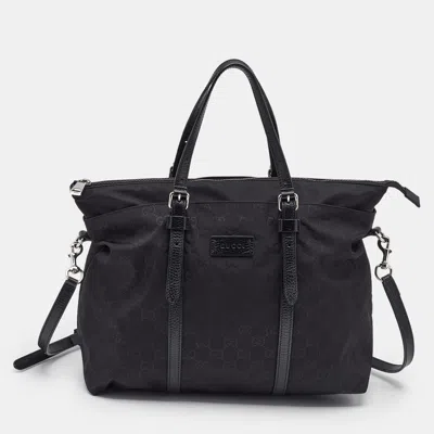 Pre-owned Gucci Black Gg Nylon And Leather Top Zip Tote