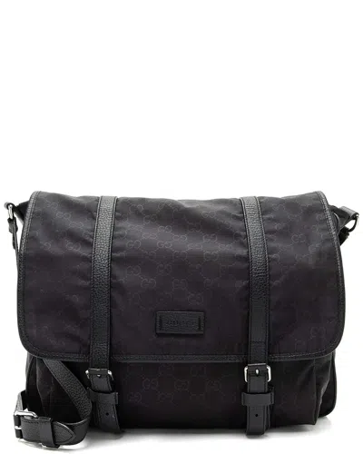 Gucci Black Gg Nylon Double Buckle Messenger (authentic Pre-loved)