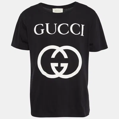 Pre-owned Gucci Black Gg Print Jersey Crew Neck T-shirt M