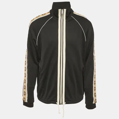 Pre-owned Gucci Black Gg Side Stripe Jersey Jacket M