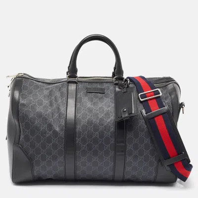 Pre-owned Gucci Black Gg Supreme Canvas And Leather Medium Carry-on Duffle Bag