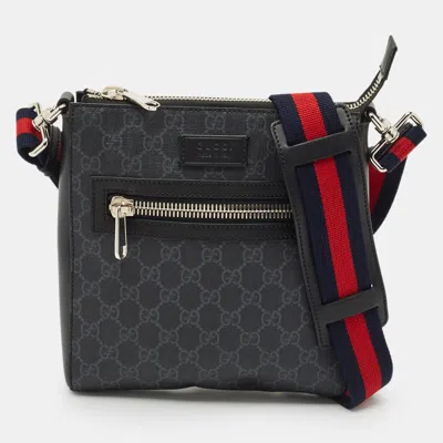 Pre-owned Gucci Black Gg Supreme Canvas And Leather Zip Messenger Bag