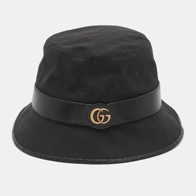 Pre-owned Gucci Black Gg Supreme Canvas Bucket Hat M