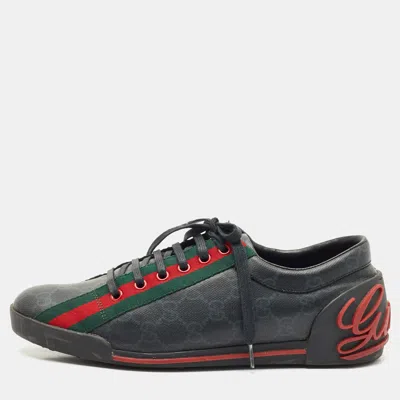 Pre-owned Gucci Black Gg Supreme Canvas Classic Web Script Low Top Sneakers Size 39