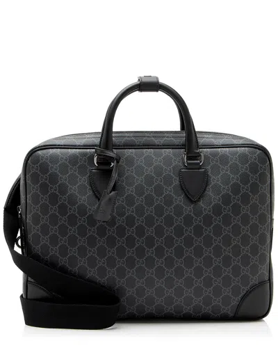 Pre-owned Gucci Black Gg Supreme Canvas Emblem Briefcase (authentic Pre-loved)
