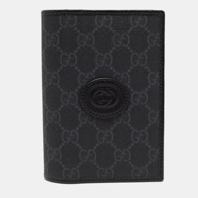 Pre-owned Gucci Black Gg Supreme Canvas Interlocking G Passport Holder