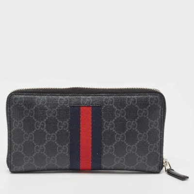 Pre-owned Gucci Black Gg Supreme Canvas New Web Continental Wallet