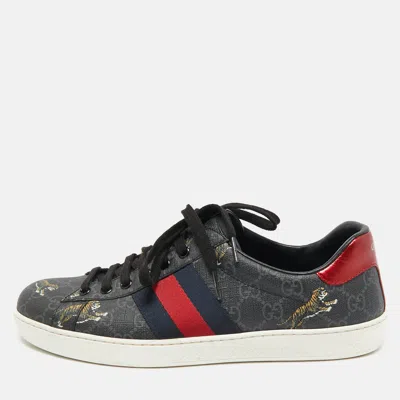 Pre-owned Gucci Black Gg Supreme Canvas Tiger Print Ace Sneakers Size 41.5