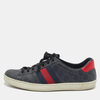Pre-owned Gucci Black Gg Supreme Canvas Web Ace Sneakers Size 43.5