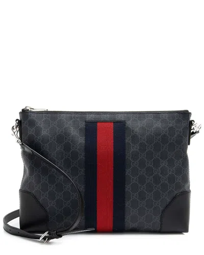 Gucci Black Gg Supreme Canvas Web Flat Square Messenger (authentic Pre-loved)
