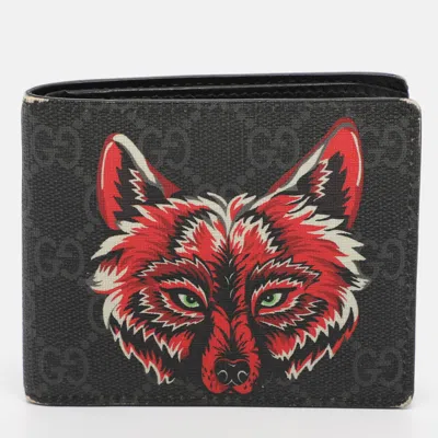 Pre-owned Gucci Black Gg Supreme Canvas Wolf Print Bifold Wallet