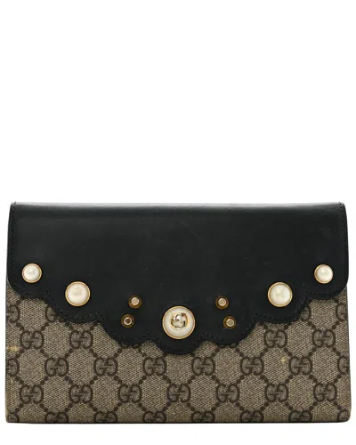 GUCCI GUCCI BLACK GG SUPREME COATED CANVAS MONOGRAM MINI PEONY PEARLY CLUTCH  (AUTHENTIC PRE-LOVED)