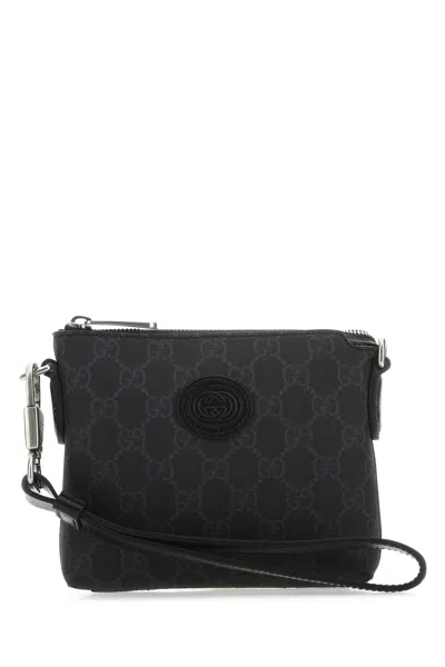 Gucci Black Gg Supreme Fabric Clutch In Red