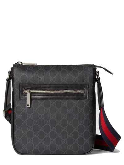 Gucci Black Gg Supreme Mini Crossbody Bag With Adjustable Fabric Strap In Nero