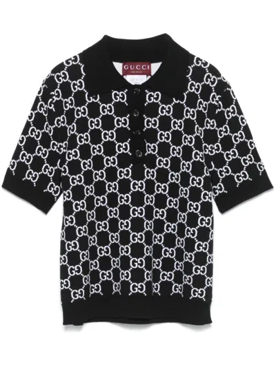 GUCCI BLACK GG SUPREME WOOL POLO SHIRT