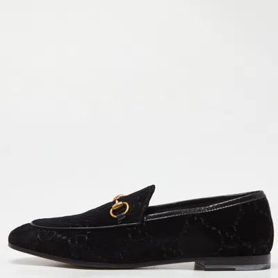 Pre-owned Gucci Black Gg Tweed Jordaan Loafers Size 38