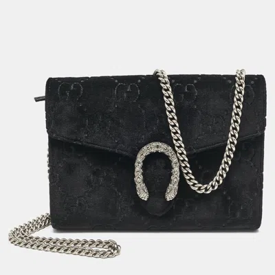 Pre-owned Gucci Black Gg Velvet Mini Dionysus Wallet On Chain