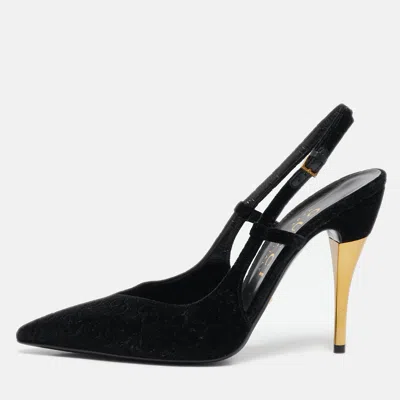 Pre-owned Gucci Black Gg Velvet Pointed Toe Slingback Pumps Size 39.5