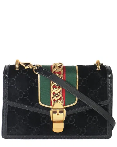 Gucci Black Gg Velvet Small Sylvie Shoulder Bag (authentic Pre-loved)