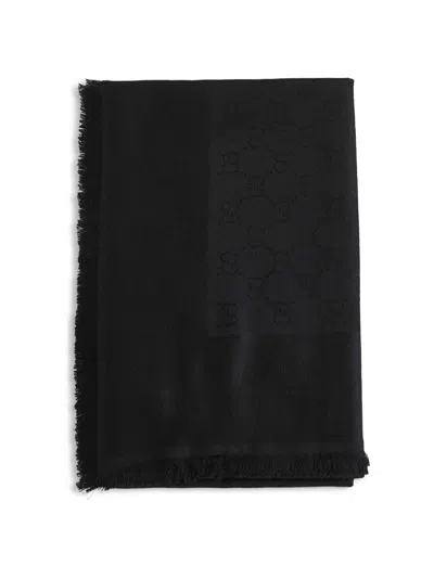 Gucci Black Gg Wool And Silk Jacquard Shawl