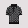 Gucci Black Polo Shirt With Ribbed Trims In Gg Canvas Woman In Black