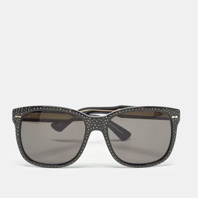Pre-owned Gucci Black Gg0047s Crystals Square Sunglasses