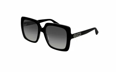 Pre-owned Gucci Black Gg0418s 001 Square Frame Grey Glass Women's Sunglasses In Gray