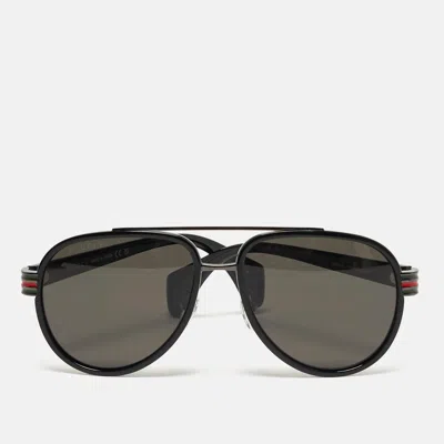 Pre-owned Gucci Black Gg0447s Web Aviator Sunglasses