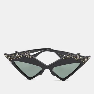 Pre-owned Gucci Black Gg1371s Crystal Frame Cat Eye Sunglasses