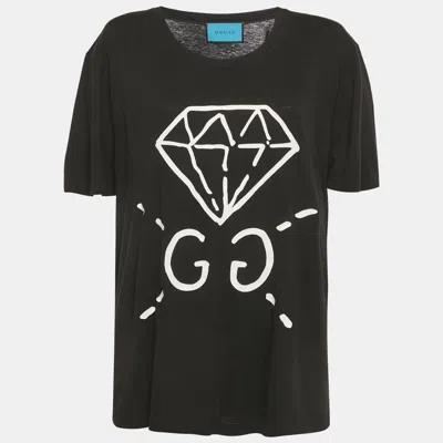 Pre-owned Gucci Black Ghost Diamond Print Jersey Crewneck T-shirt L