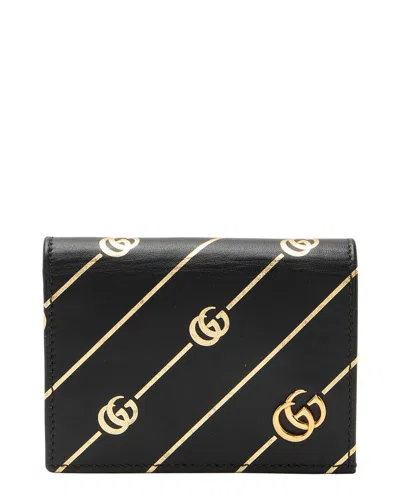 Pre-owned Gucci Black, Gold Calfskin Gg Card Case (authentic Pre-loved)
