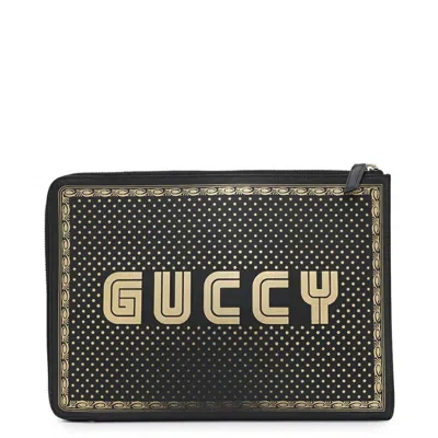 Pre-owned Gucci Black Gold Leather Clutch Bag ()