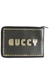 Gucci Black, Gold Leather Magnetismo Print Pouch (authentic Pre-loved)