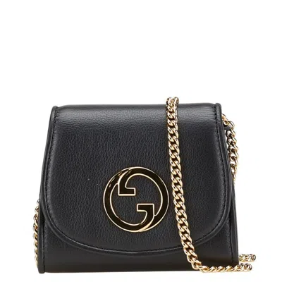Pre-owned Gucci Black Gold Leather Shoulder Bag ()