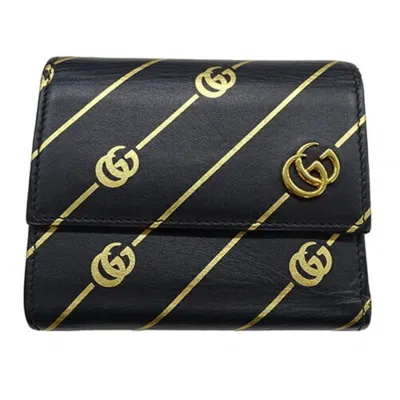 Pre-owned Gucci Black Gold Leather Wallet (tri-fold) () In Black, Gold