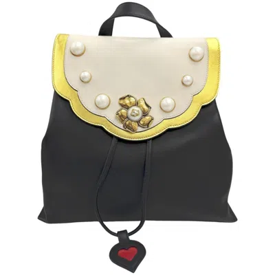 Pre-owned Gucci Black Gold White Leather Metal Backpack () In Black, Gold, White
