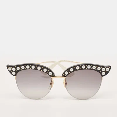 Pre-owned Gucci Black Gradient Gg0212s Pearl Embellished Cat Eye Sunglasses