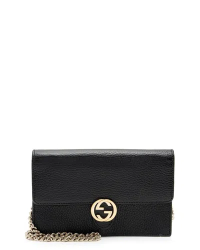 Gucci Black Grained Calfskin Interlocking G Chain Wallet (authentic Pre-loved)