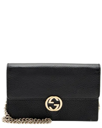 Pre-owned Gucci Black Grained Calfskin Interlocking G Chain Wallet (authentic Pre-loved)