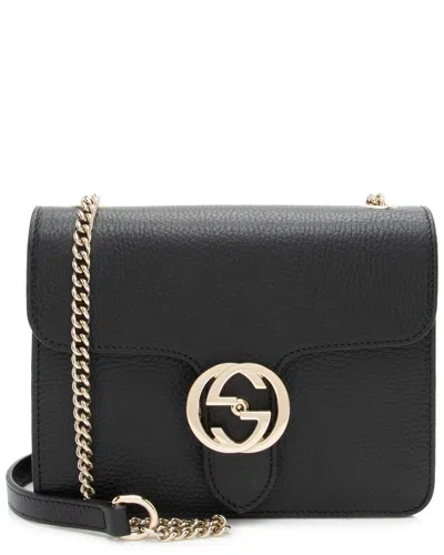 Gucci Black Grained Calfskin Interlocking G Small Shoulder Bag (authentic Pre-loved)