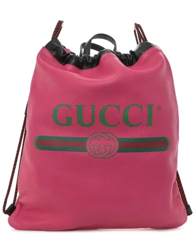 Gucci Black Grained Calfskin Leather Logo Drawstring Backpack Box (authentic  Pre-loved)