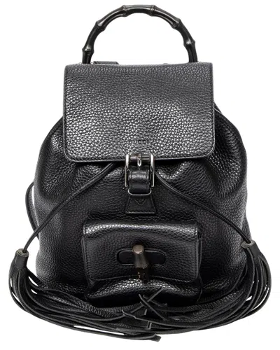 Gucci Black Grained Leather Small Bamboo Tassel Backpack